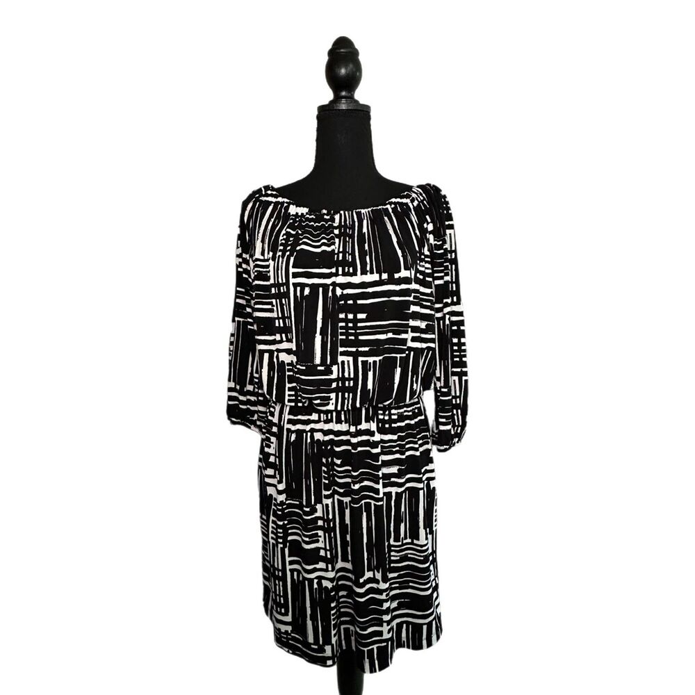C22 AB Studio Black and White 3/4 Sleeve Dress, Large